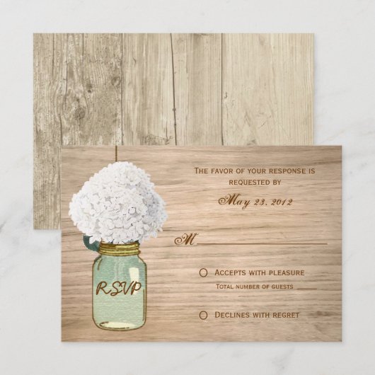 Country Rustic Mason Jar Hydrangea RSVP (Voorkant / Achterkant)