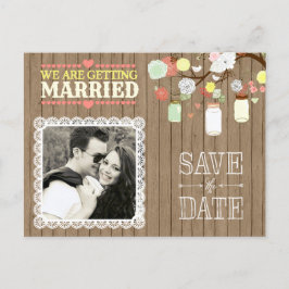 Country Rustic Mason Jar op Wood Foto Briefkaart