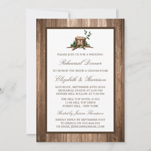 Country Rustic Monogram Tree Wood Repetitie Diner Kaart (Voorkant)