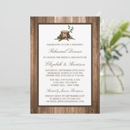 Country Rustic Monogram Tree Wood Repetitie Diner Kaart (Staand voorkant)