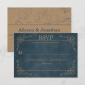 Country Rustic Navy Tan Chalkboard RSVP | (Voorkant / Achterkant)