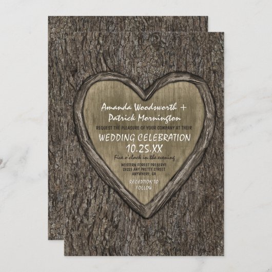 Country Rustic Oak Tree Bark Huwelijksuitnodiginge Kaart (Voorkant / Achterkant)