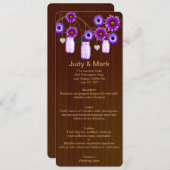 Country Rustic Paarse Mason Jars Bruiloft Menu Kaa (Voorkant / Achterkant)