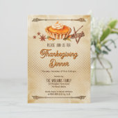 Country Rustic Pumpkin Pie Thanksgiving Dinner Kaart (Staand voorkant)
