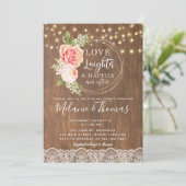 Country Rustic Roos Lace Bruids Douche Uitnodiging (Staand voorkant)