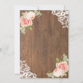 Country Rustic Roos Lace Bruids Douche Uitnodiging (Achterkant)