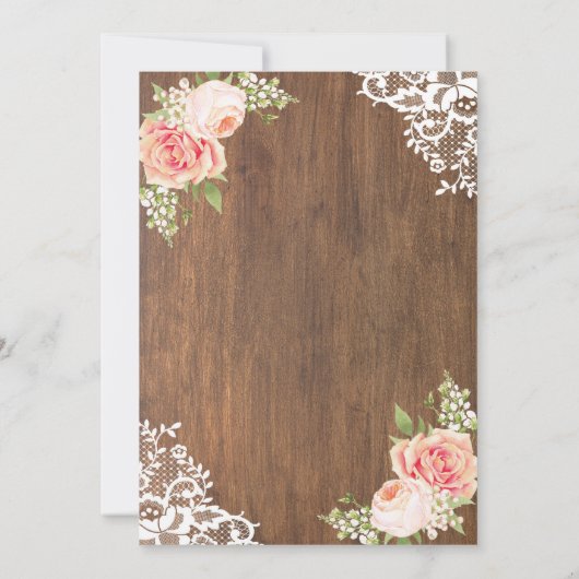 Country Rustic Roos Lace Bruids Douche Uitnodiging (Achterkant)