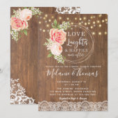 Country Rustic Roos Lace Bruids Douche Uitnodiging (Voorkant / Achterkant)