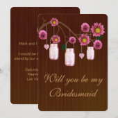 Country Rustic Roze Mason Jars Bruidsmeisje Kaart (Voorkant / Achterkant)