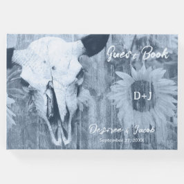 Country Rustic Stoffig Blauw Zonnebloemen Bull Sku Gastenboek