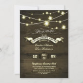 Country Rustic String Lights Wood Engagement Party Kaart (Voorkant)