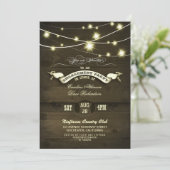 Country Rustic String Lights Wood Engagement Party Kaart (Staand voorkant)