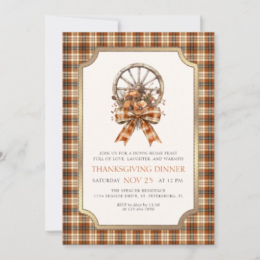 Country Rustic Thanksgiving Dinner Invitation Kaart (Voorkant)