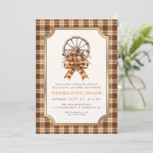 Country Rustic Thanksgiving Dinner Invitation Kaart (Staand voorkant)