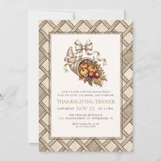 Country Rustic Thanksgiving Dinner Invitation Kaart (Voorkant)