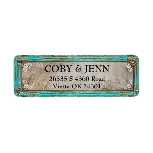 Country Rustic Turquoise Lijst adreslabel Etiket (Voorkant)