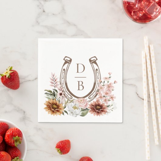 Country Rustic Western Horseshoe Floral Monogram Servet (Insitu)