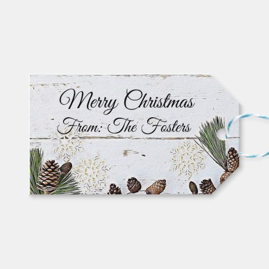 Country Rustic Wood and Pine Cones Gift Label Cadeaulabel (Voorkant (Horizontaal))