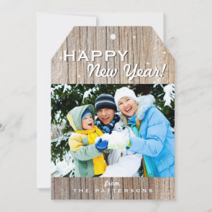 Country Rustic Wood Happy New Year-fotokaart Feestdagenkaart