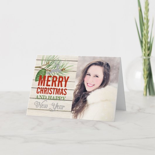 Country Rustic Wood Kaart met kerstfoto's (Voorkant)