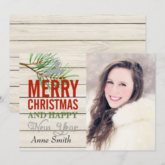 Country Rustic Wood Kaart met kerstfoto's (Voorkant / Achterkant)