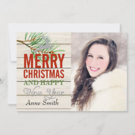 Country Rustic Wood Kaart met kerstfoto's