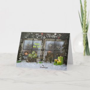 Country Rustic ‎ Wood Merry Christmas QR-code card Feestdagen Kaart