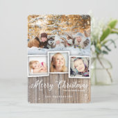 Country Rustic Wood Merry-kerstfotokaart Feestdagenkaart (Staand voorkant)