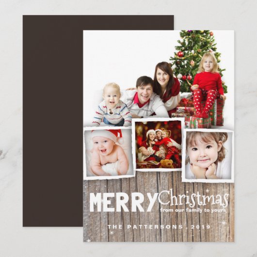 Country Rustic Wood Merry-kerstfotokaart Feestdagenkaart (Voorkant / Achterkant)