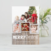 Country Rustic Wood Merry-kerstfotokaart Feestdagenkaart (Staand voorkant)