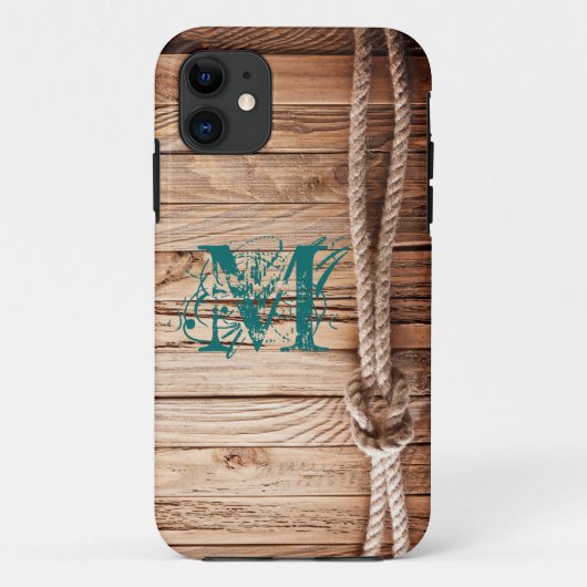Country Rustic Wood Rope Monogram IPHONE 5 Hoesje (Achterkant)