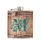 Country Rustic Wood Rope Monogram Whiskey Flask Heupfles (Voorkant)