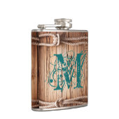 Country Rustic Wood Rope Monogram Whiskey Flask Heupfles (Rechts)
