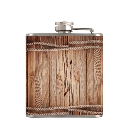 Country Rustic Wood Rope Monogram Whiskey Flask Heupfles (Achterkant)