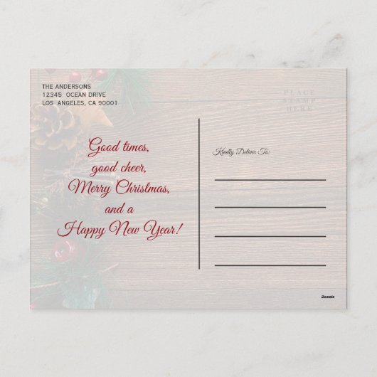 Country Rustic Wood Vrolijke Kerstfoto Feestdagenkaart (Achterkant)