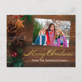 Country Rustic Wood Vrolijke Kerstfoto Feestdagenkaart