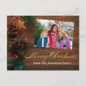 Country Rustic Wood Vrolijke Kerstfoto Feestdagenkaart (Voorkant)