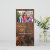 Country Rustic Wood Vrolijke Kerstfoto Feestdagenkaart (Staand voorkant)