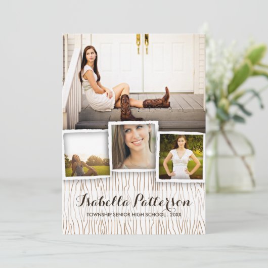 Country Rustic Woodgrain Afstuderen Kaart (Staand voorkant)