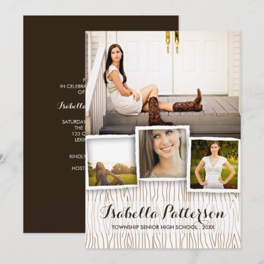 Country Rustic Woodgrain Afstuderen Kaart (Voorkant / Achterkant)