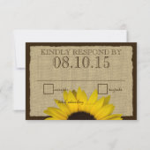Country Rustic Zonnebloem en Burlap Beantwoorden K RSVP Kaartje (Voorkant)