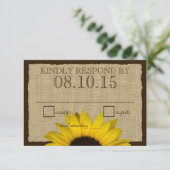 Country Rustic Zonnebloem en Burlap Beantwoorden K RSVP Kaartje (Staand voorkant)