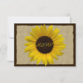 Country Rustic Zonnebloem en Burlap Beantwoorden K RSVP Kaartje (Achterkant)