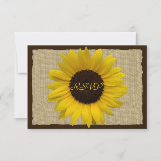 Country Rustic Zonnebloem en Burlap Beantwoorden K RSVP Kaartje (Achterkant)