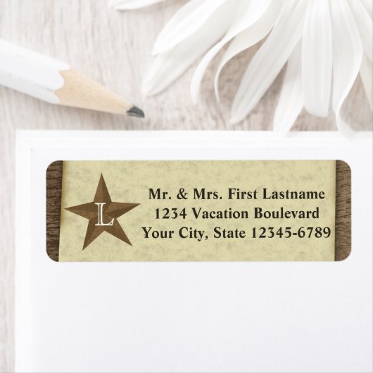 Country Rustiek Antiek Star Monogram Etiket (Insitu)