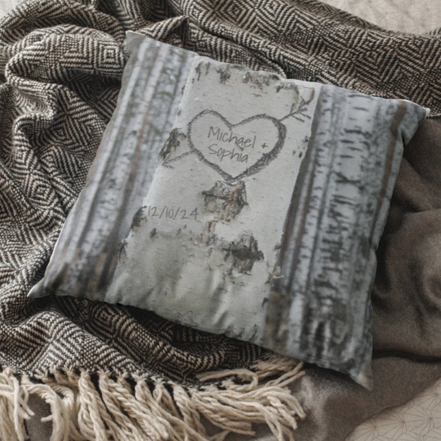 Country Rustiek gesneden hart berk boom Kussen (Creator heeft geüpload)