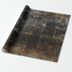Country Rustiek Zwart Sinaasappel Grunge  Textuur Cadeaupapier