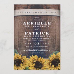 Country Rustieke Barrel  Zonnebloem Bruiloft Kaart