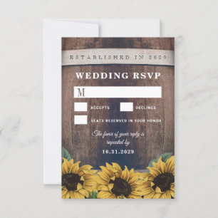 Country Rustieke Barrel Zonnebloem Bruiloft RSVP K Kaartje