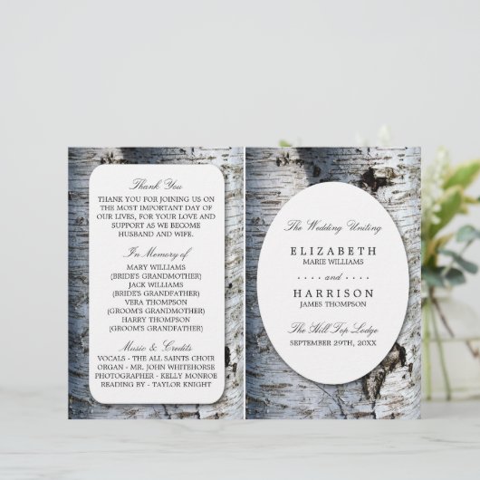 Country Rustieke Berkenboom Trouwprogramma (Staand voorkant)